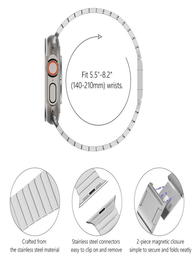 NewWays Magnetic Link Bracelet Compatible with Apple Watch Ultra 3 2 1 Band 49mm Series 11 10 46mm 45mm 44mm Series 9 8 7 6 SE 5 4, iWatch Stainless Steel Link Bands Magnetic Closure, Silver - Image 5